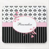 Black And White Damask Chic Pink Floral With Name