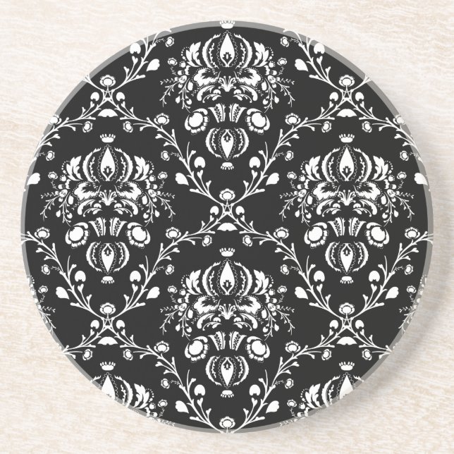 Black and White Damask Coaster (Front)