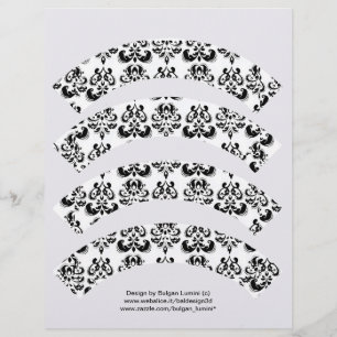 BLACK AND WHITE DAMASK CUPCAKE LINER CUTOUT linen