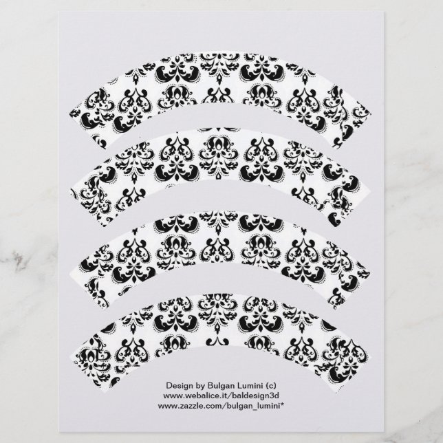 BLACK AND WHITE DAMASK CUPCAKE LINER CUTOUT linen (Front)
