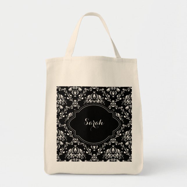 Black and White Damask Custom Tote Bag (Front)