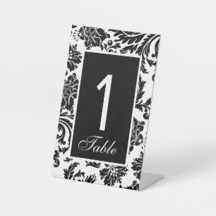 Black and white damask custom wedding pedestal sign