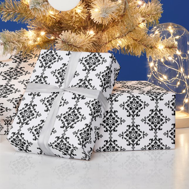 Black and White Damask Design Wrapping Paper (Holidays)