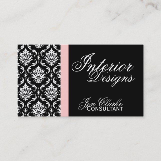 Black and White Damask Elegant Business Card (Front)