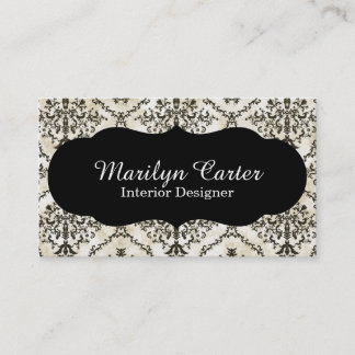 Black and White Damask Elegant Interior Designer Business Card