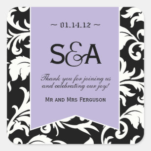 Black and White Damask Favour Stickers