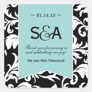 Black and White Damask Favour Stickers