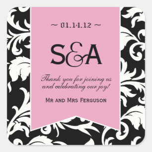 Black and White Damask Favour Stickers