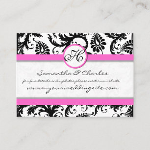 Black and White Damask Floral with Pink Trim Business Card