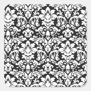 black and white damask flourish square sticker