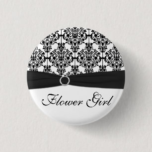 Black and White Damask Flower Girl Pin