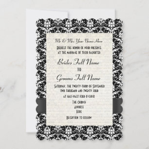 Black and white damask formal wedding invitation