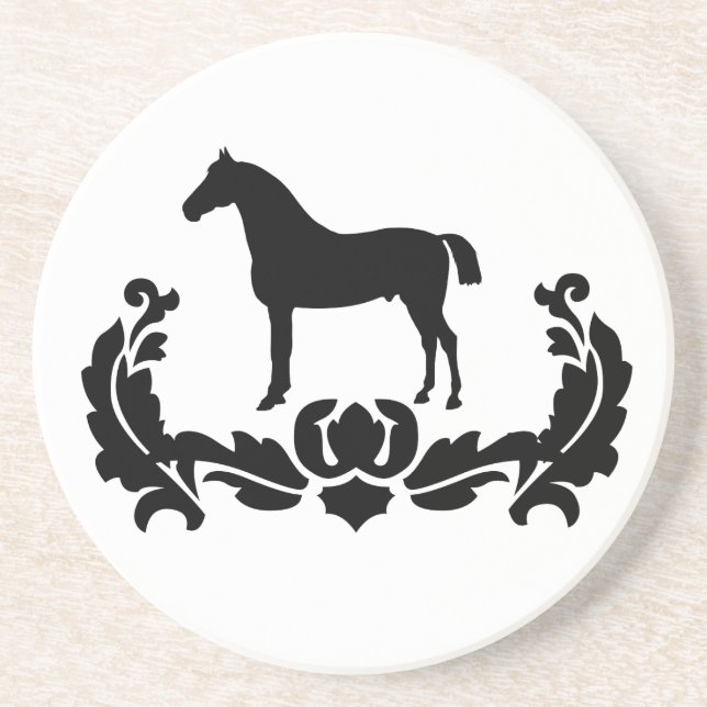 Black and White Damask Horse Coaster (Front)