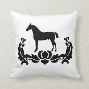 Black and White Damask Horse Cushion