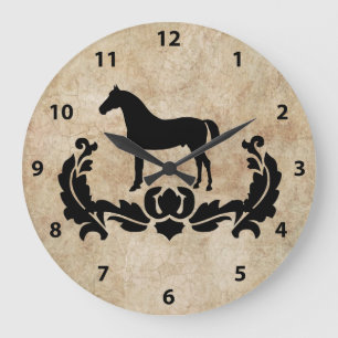 Black and White Damask Horse Large Clock