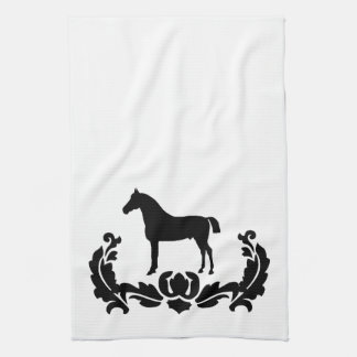 Black and White Damask Horse Tea Towel