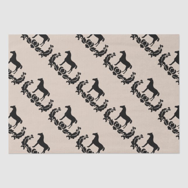 Black and White Damask Horse Tissue Paper (Front)
