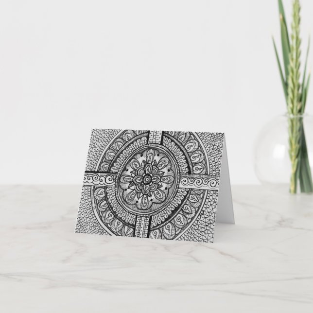 Black and White Damask Indian Mandala Thank You (Front)