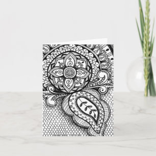 Black and White Damask Indian Mandala Thank You Card