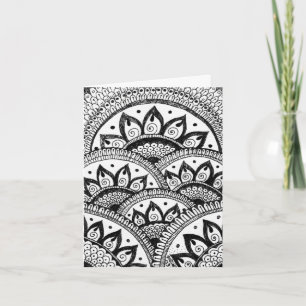 Black and White Damask Indian Mandala Thank You Card