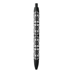 Black and white damask ink pen