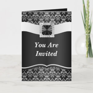 Black and white damask invitation