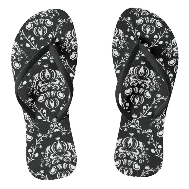 Black and White Damask Jandals (Footbed)
