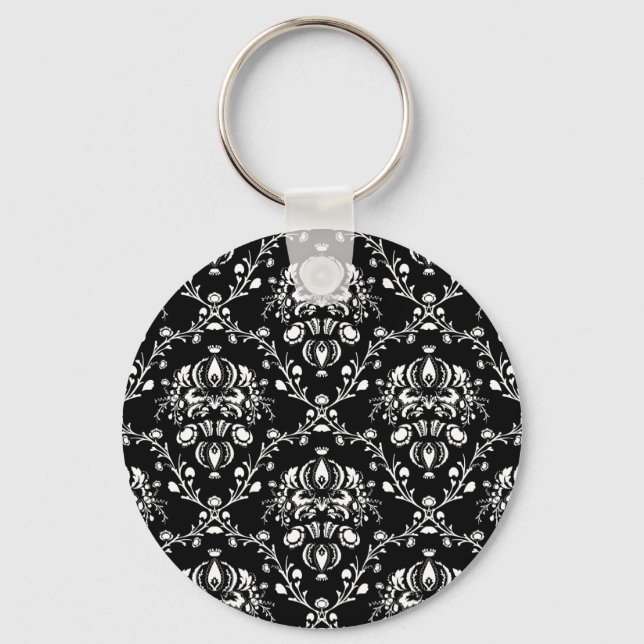 Black and White Damask Key Ring (Front)