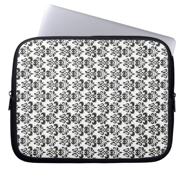 Black and white damask laptop sleeve (Front)
