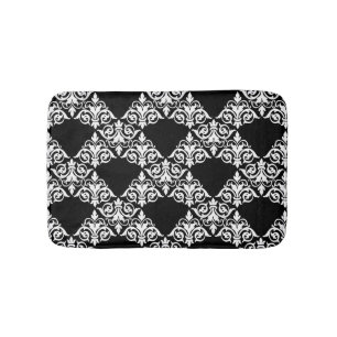 Black and White Damask Lattice Bathmat