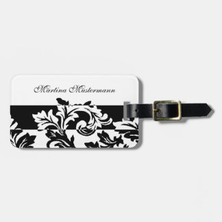 Black and White Damask Luggage Tag