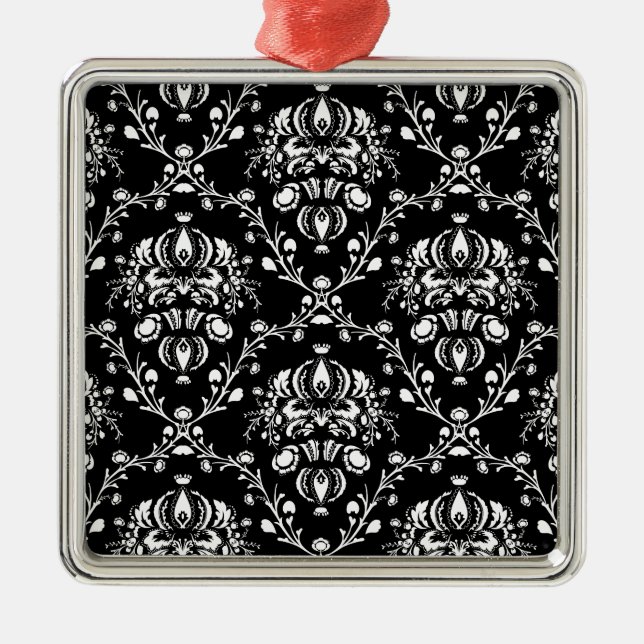 Black and White Damask Metal Tree Decoration (Front)