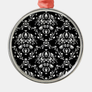 Black and White Damask Metal Tree Decoration