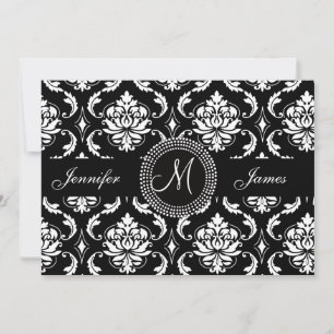 Black and White Damask Monogram Wedding Invitation