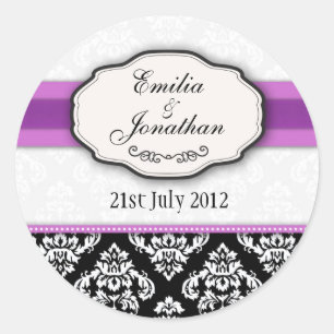 Black and White Damask Monogram Wedding Sticker