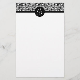 Black and White Damask Monogrammed Writing Paper