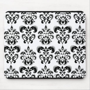 BLACK AND WHITE DAMASK MOUSE PAD
