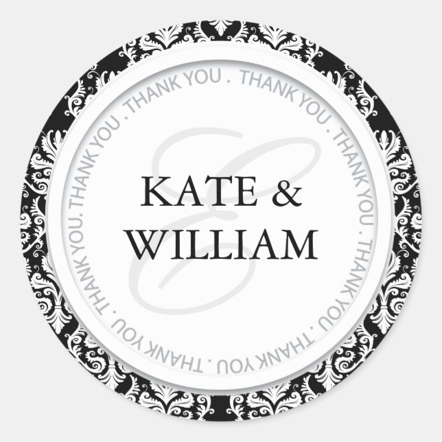 Black and White Damask Party Favour Stickers (Front)