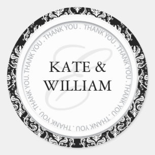 Black and White Damask Party Favour Stickers