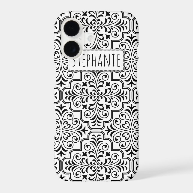 Black and white damask pattern and name (Back)