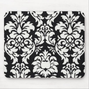 Black And White Damask Pattern Mouse Pad
