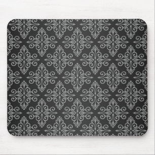 Black and White Damask Pattern Mouse Pad