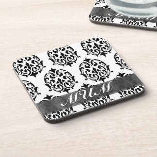 Black and white damask personalised mum coaster