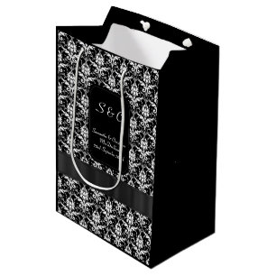 Black and white damask personalised wedding medium gift bag