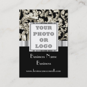 Black and white damask photo logo business card
