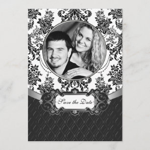 Black and White Damask Photo Save the Date Cards