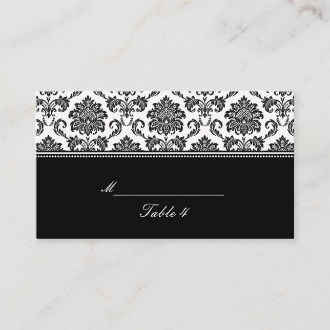 Black and White Damask Placecards (Front)