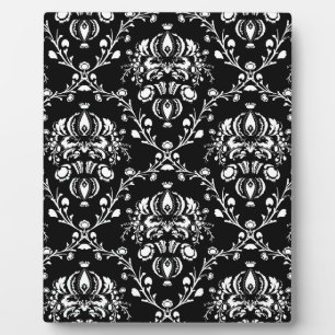 Black and White Damask Plaque