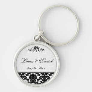 Black and White Damask Premium Keychain