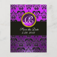BLACK AND WHITE DAMASK Purple Amethyst Monogram